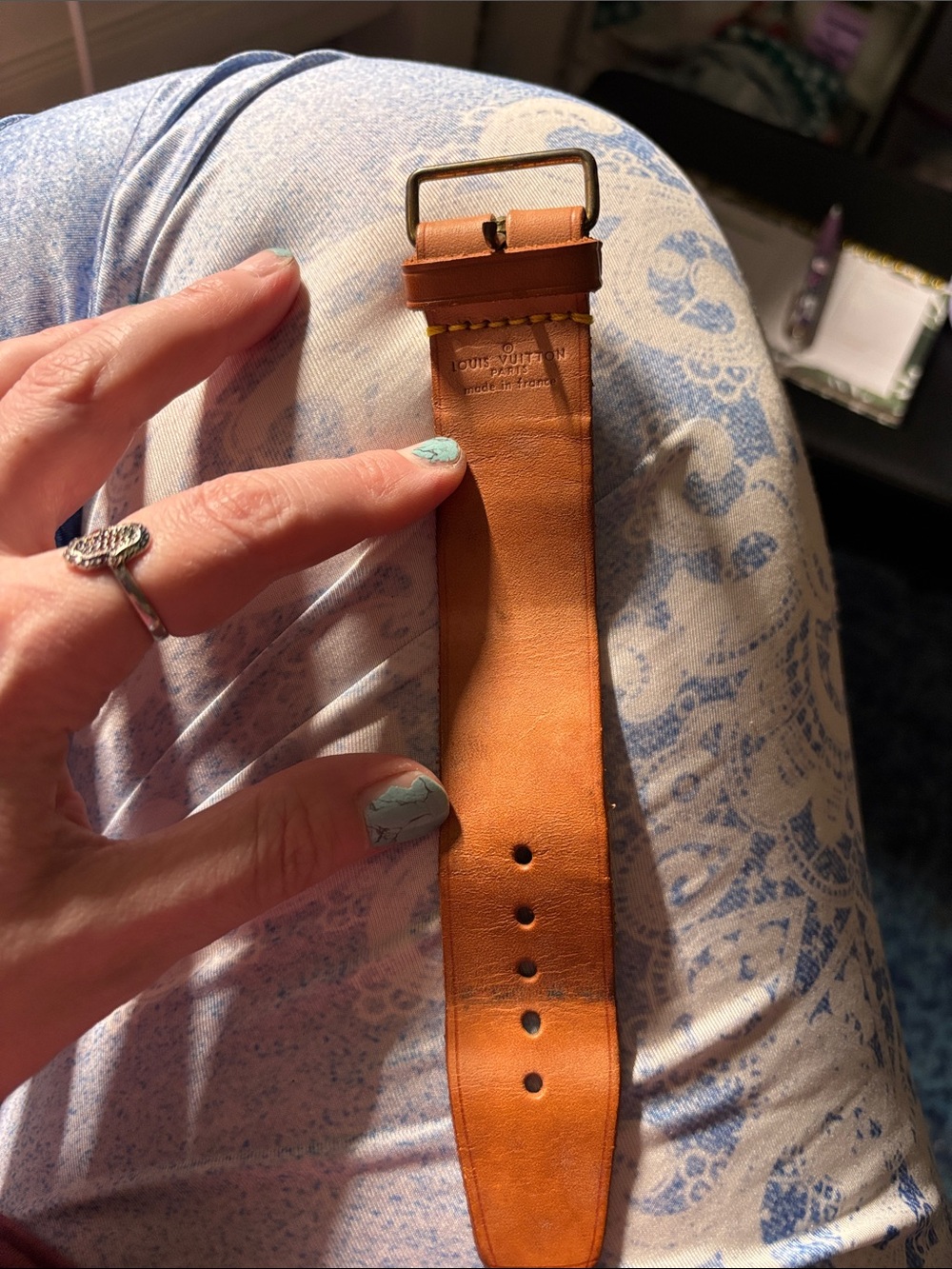 Louis Vuitton Vachetta Leather Strap Holder Handle Keeper Made in France